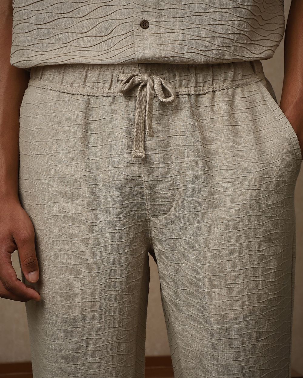 Khaki Relaxed Fit Drawstring Pants