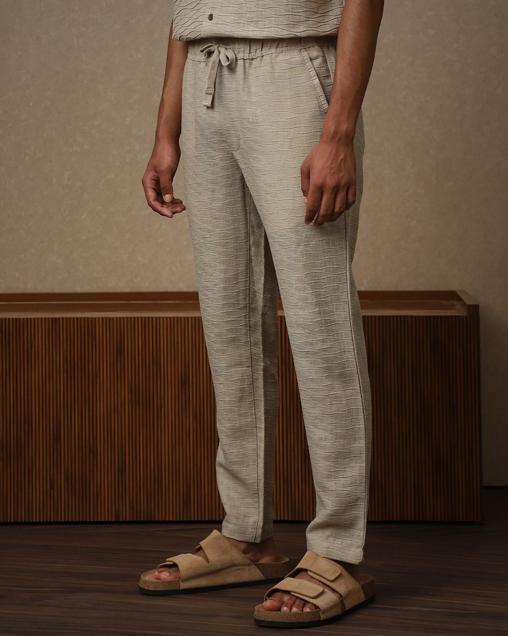 Khaki Relaxed Fit Drawstring Pants