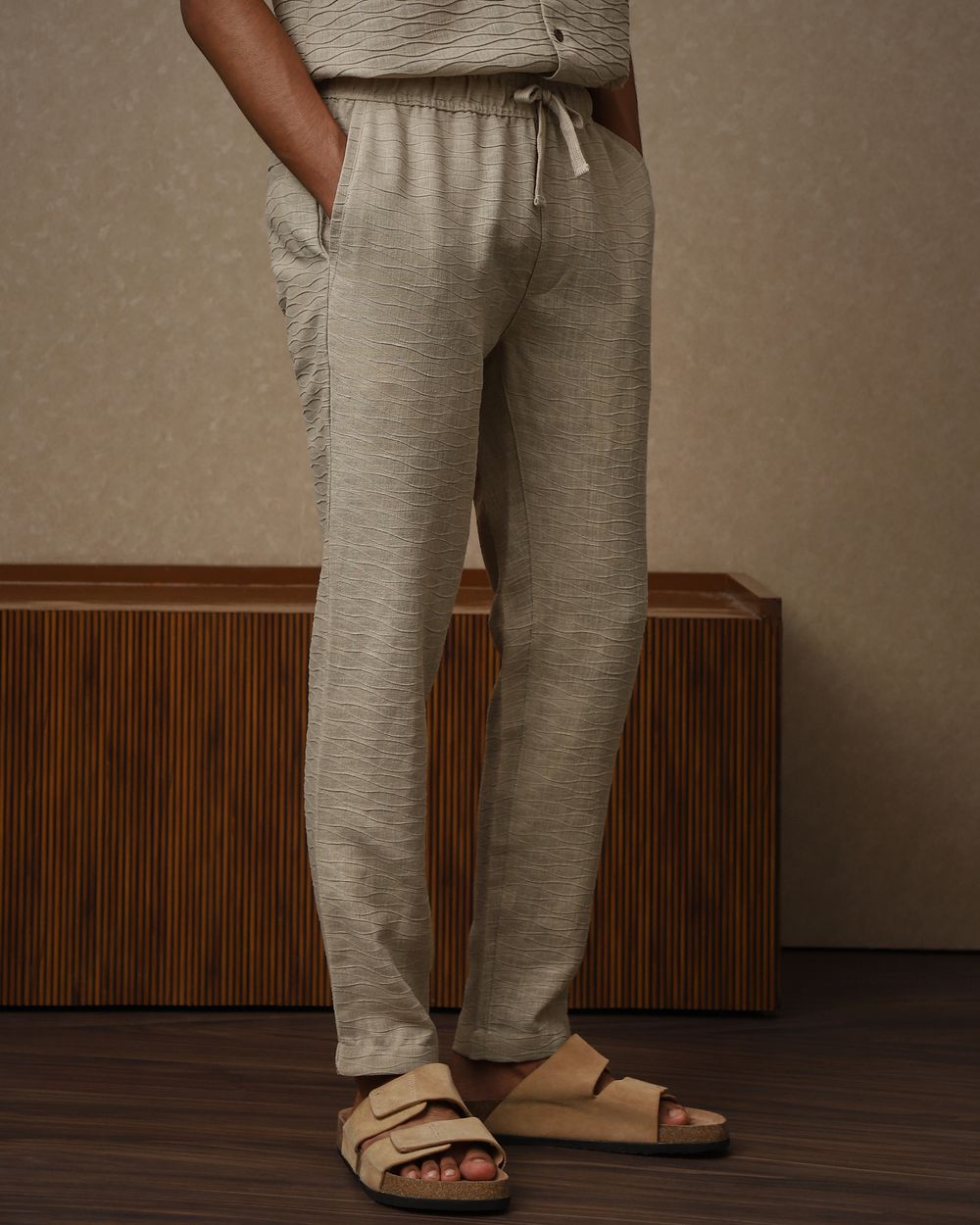 Khaki Relaxed Fit Drawstring Pants