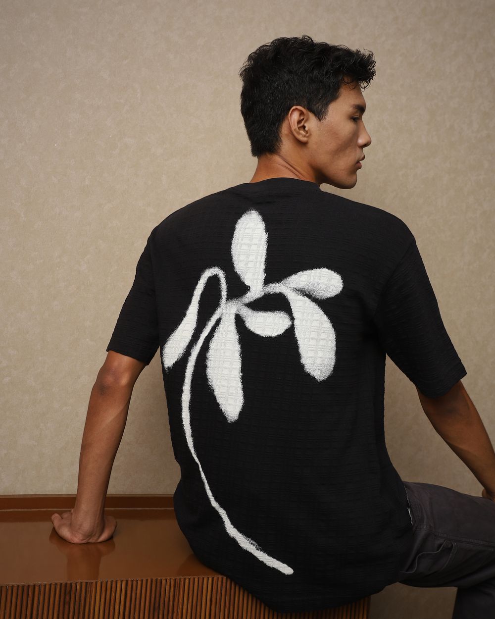 Black Placement Print Oversized Loose Fit T-Shirt