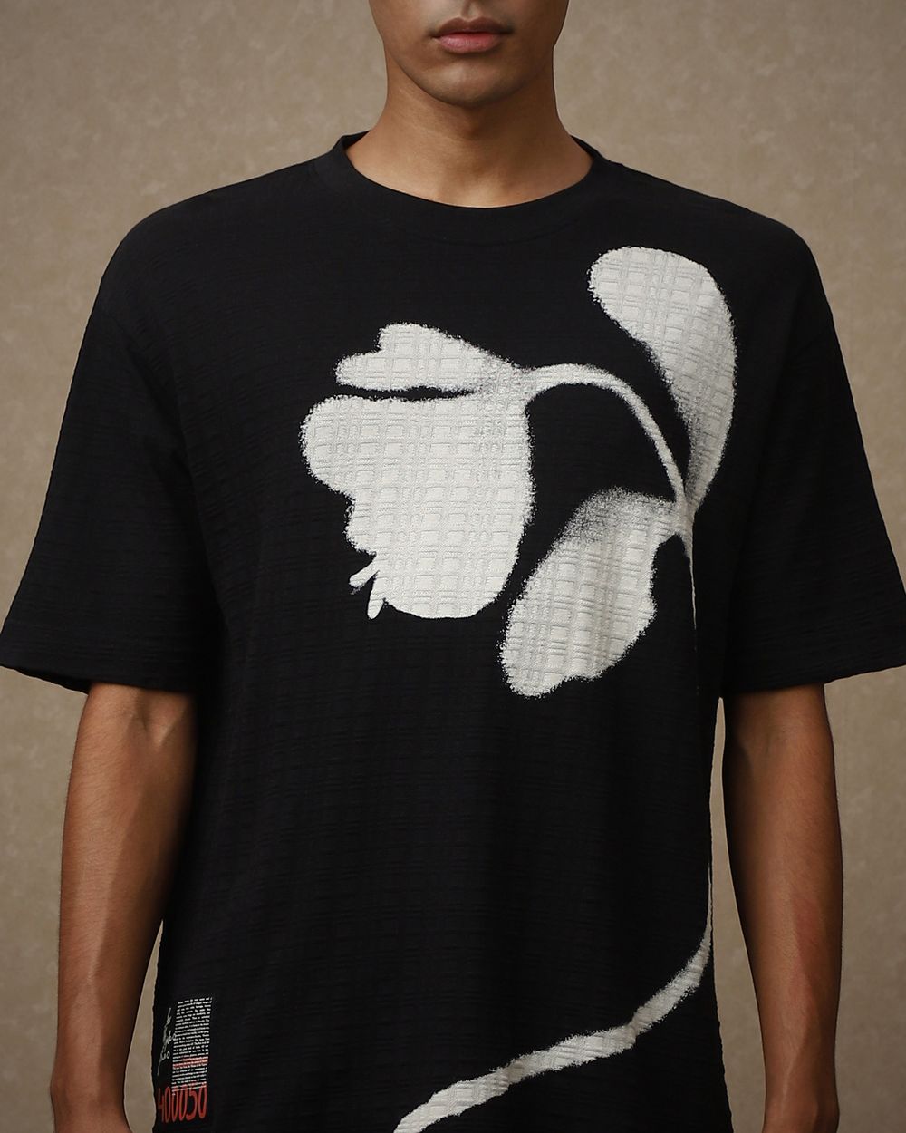 Black Placement Print Oversized Loose Fit T-Shirt