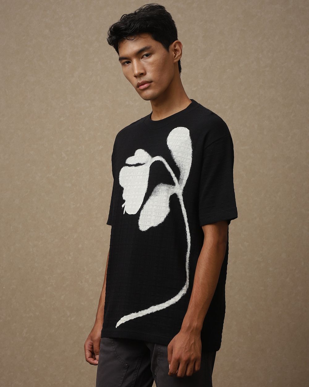 Black Placement Print Oversized Loose Fit T-Shirt