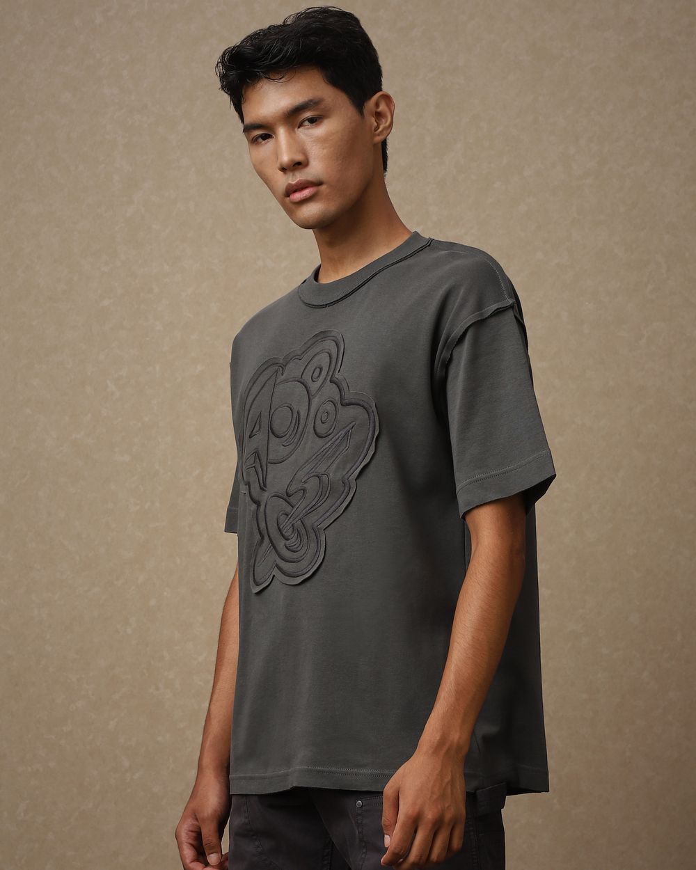Charcoal 400050 Applique Oversized Loose Fit T-Shirt