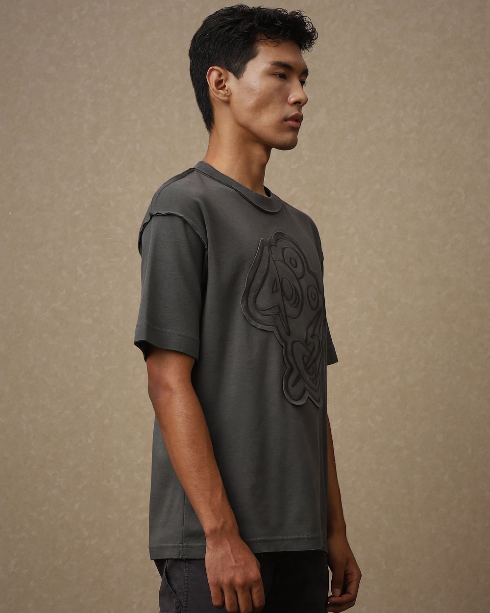Charcoal 400050 Applique Oversized Loose Fit T-Shirt