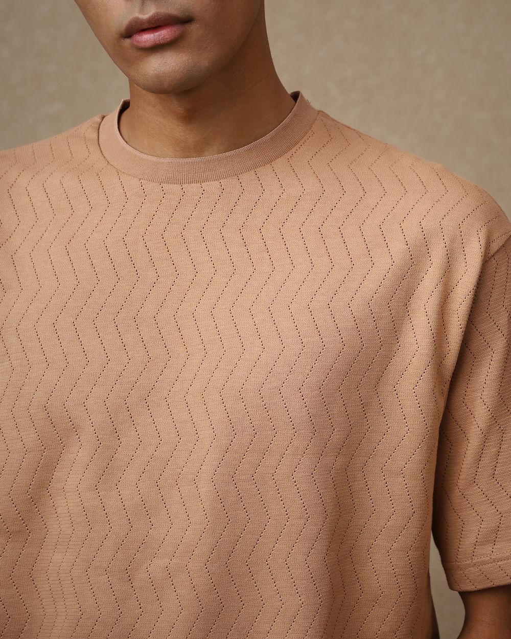 Khaki Jacquard Oversized Loose Fit T-Shirt
