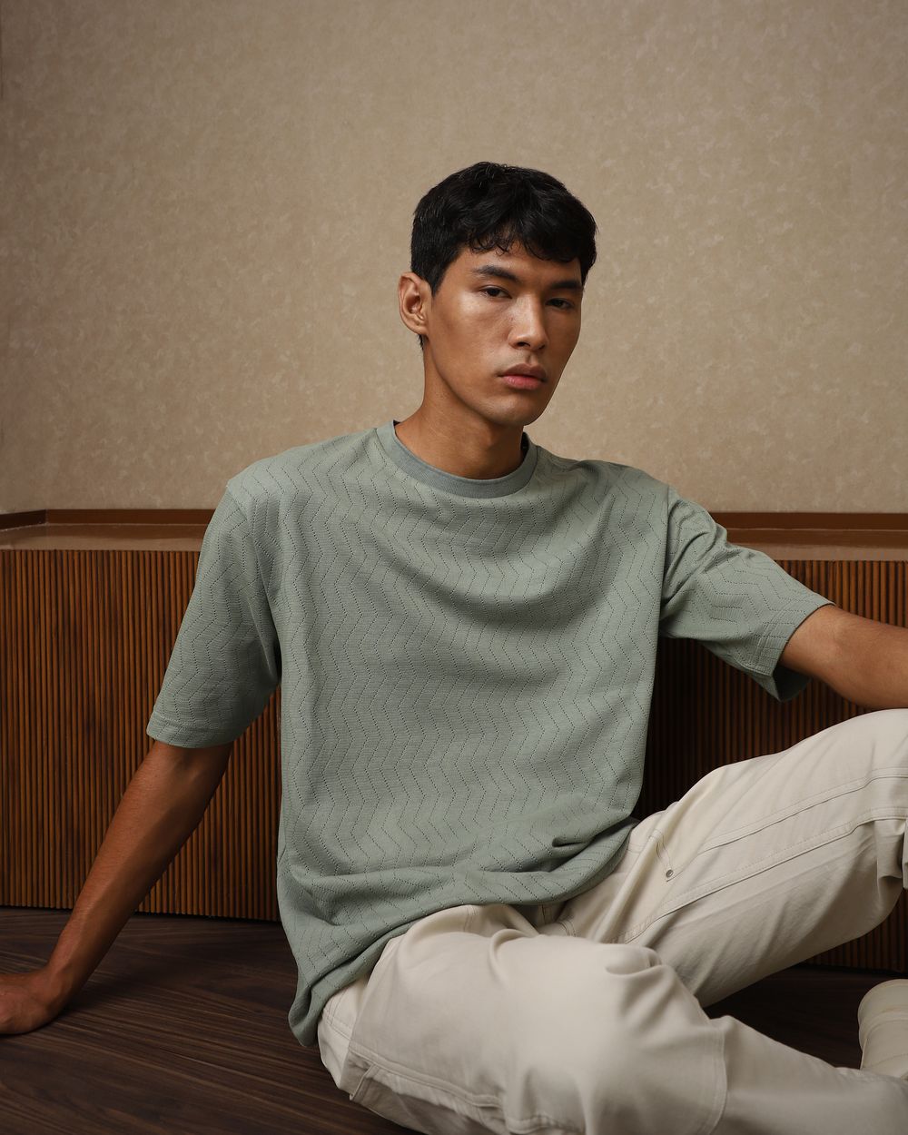 Sage Jacquard Oversized Loose Fit T-Shirt