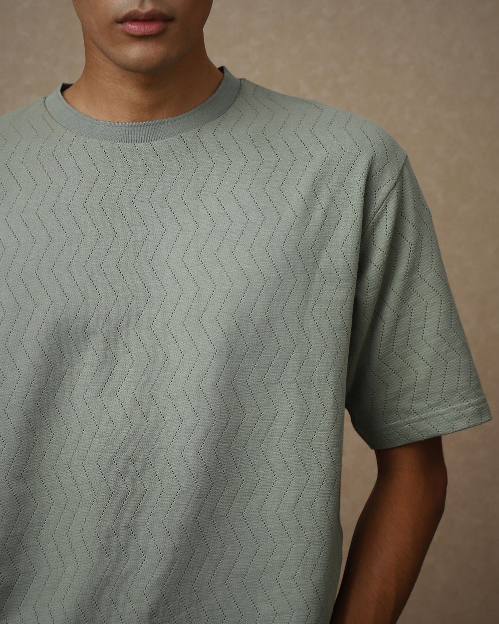 Sage Jacquard Oversized Loose Fit T-Shirt
