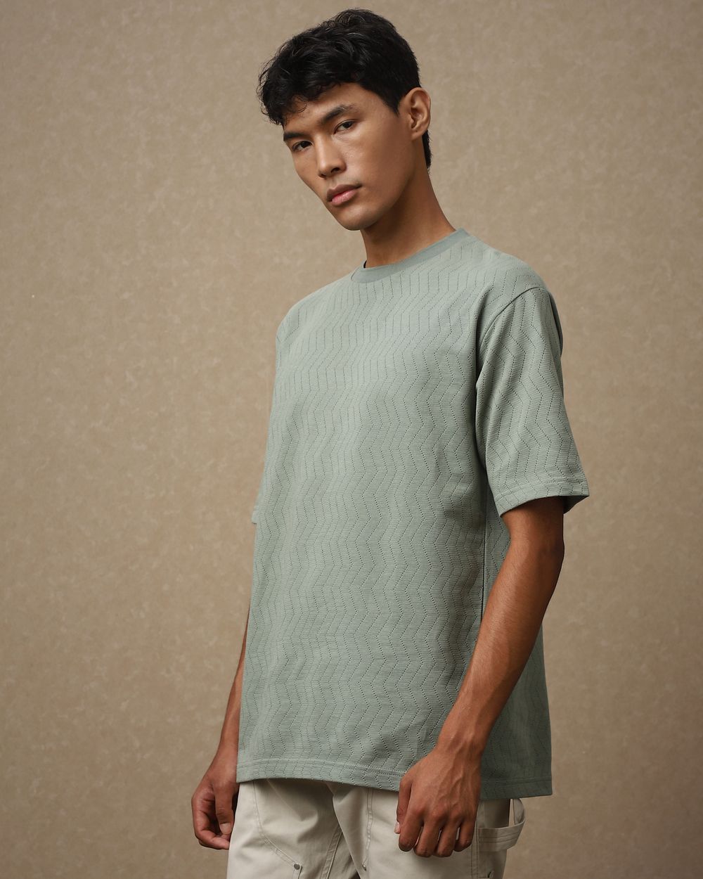 Sage Jacquard Oversized Loose Fit T-Shirt