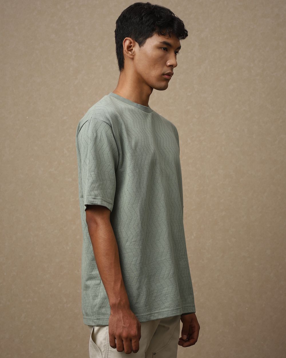 Sage Jacquard Oversized Loose Fit T-Shirt