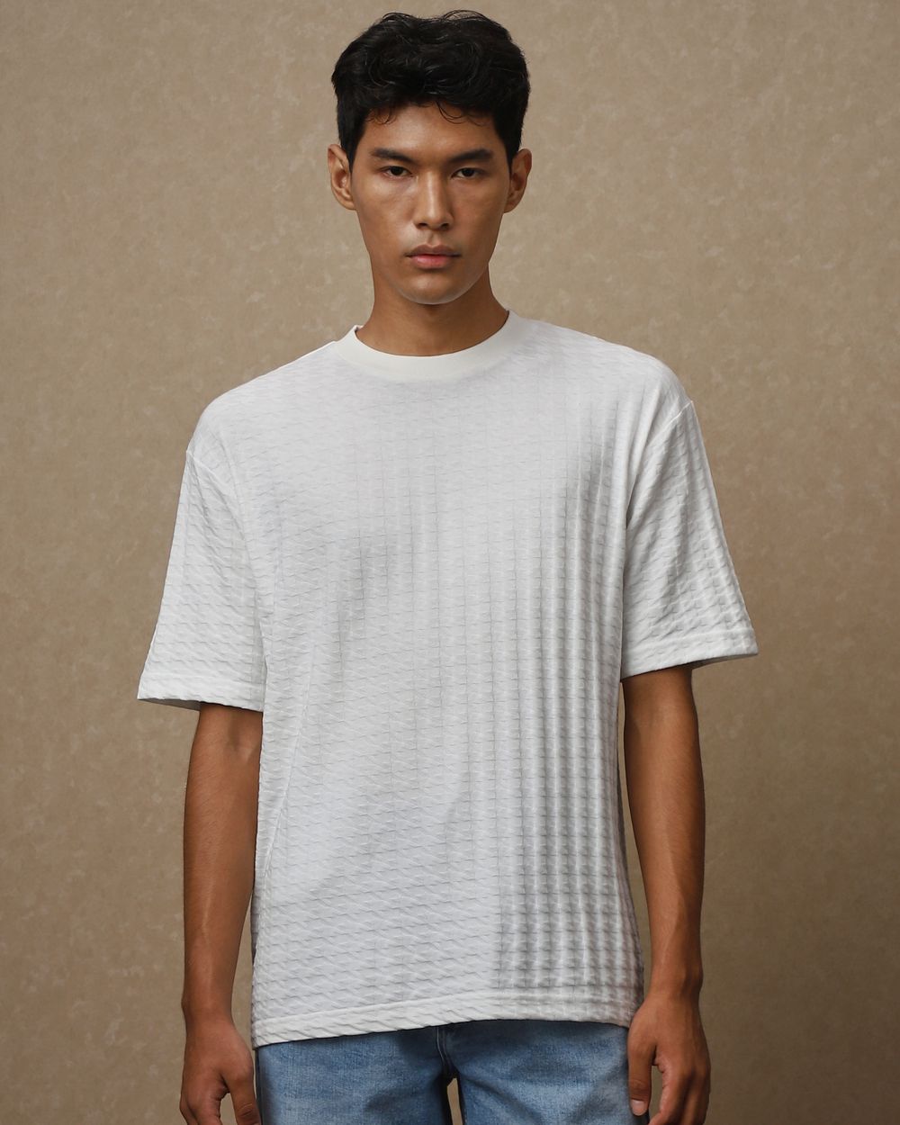 White Houndstooth Oversized Loose Fit T-Shirt