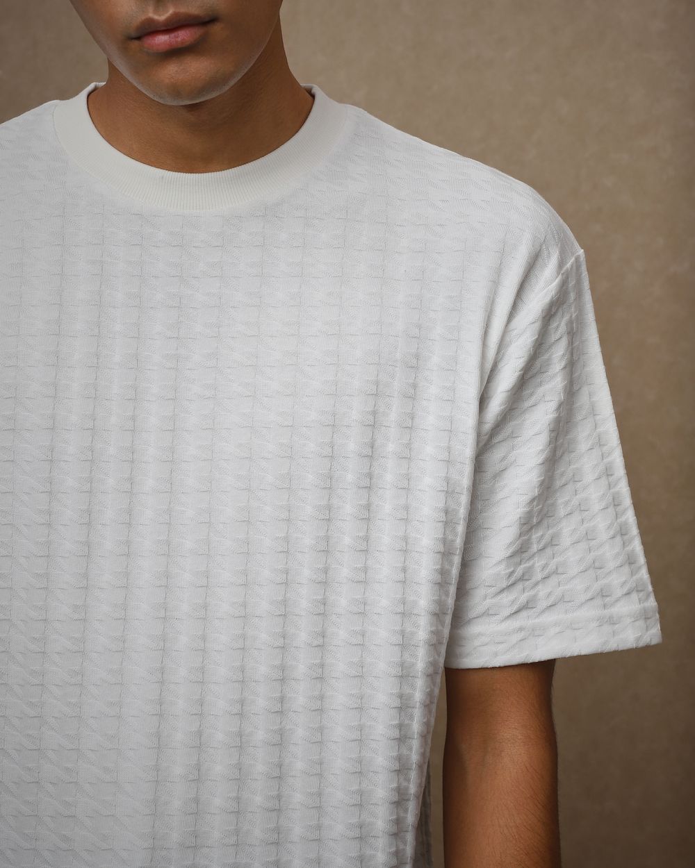 White Houndstooth Oversized Loose Fit T-Shirt