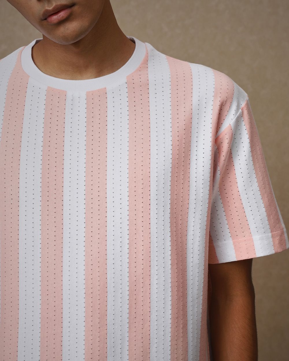 Peach Textured Stripe Oversized Loose Fit T-Shirt
