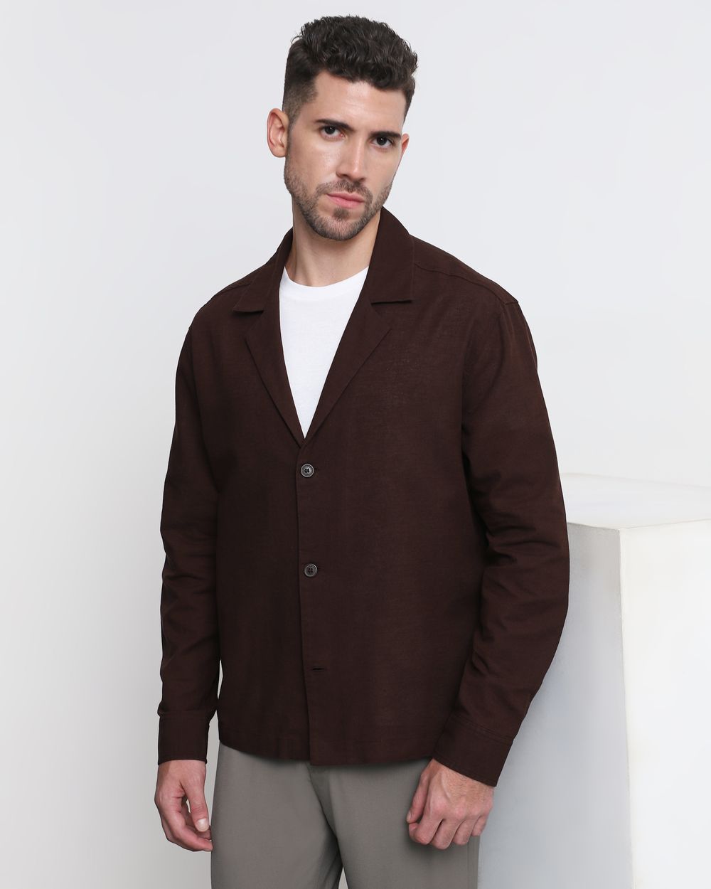 Maroon Cotton Linen Overshirt