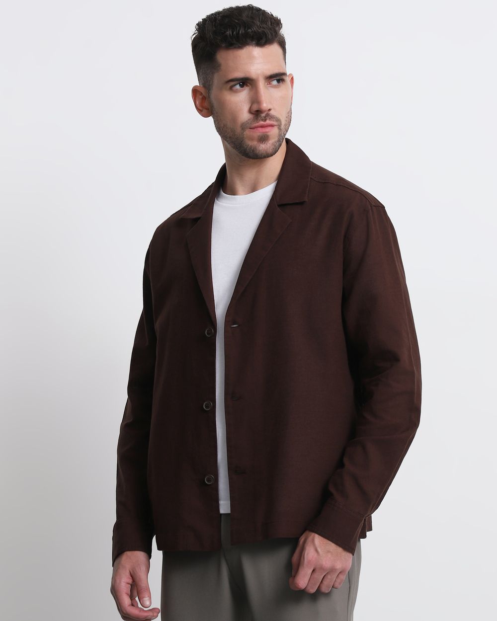 Maroon Cotton Linen Overshirt