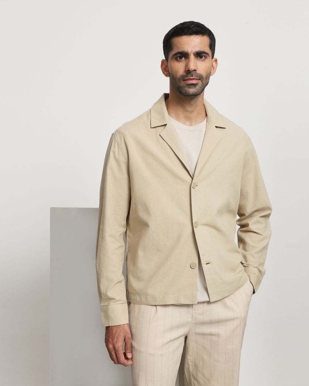 Beige Cotton Linen Overshirt