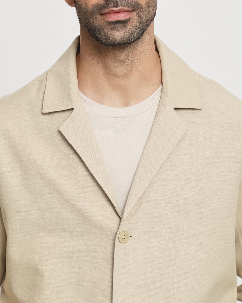 Beige Cotton Linen Overshirt
