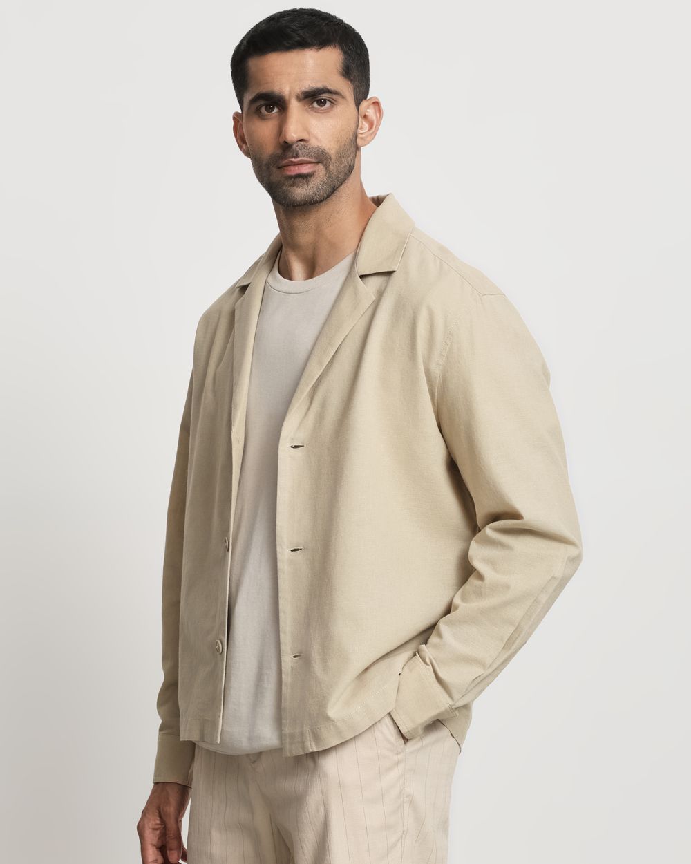 Beige Cotton Linen Overshirt