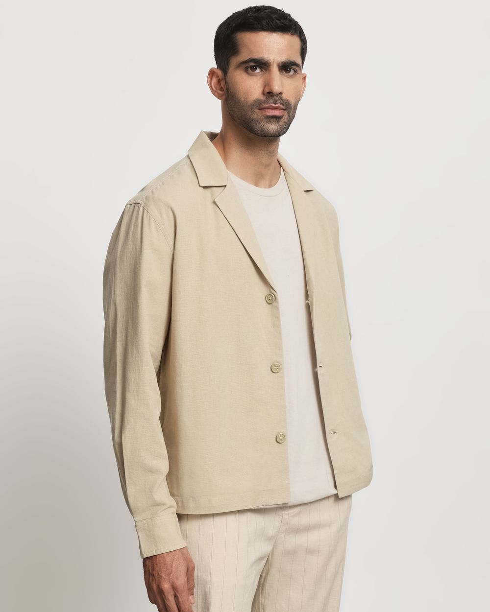 Beige Cotton Linen Overshirt