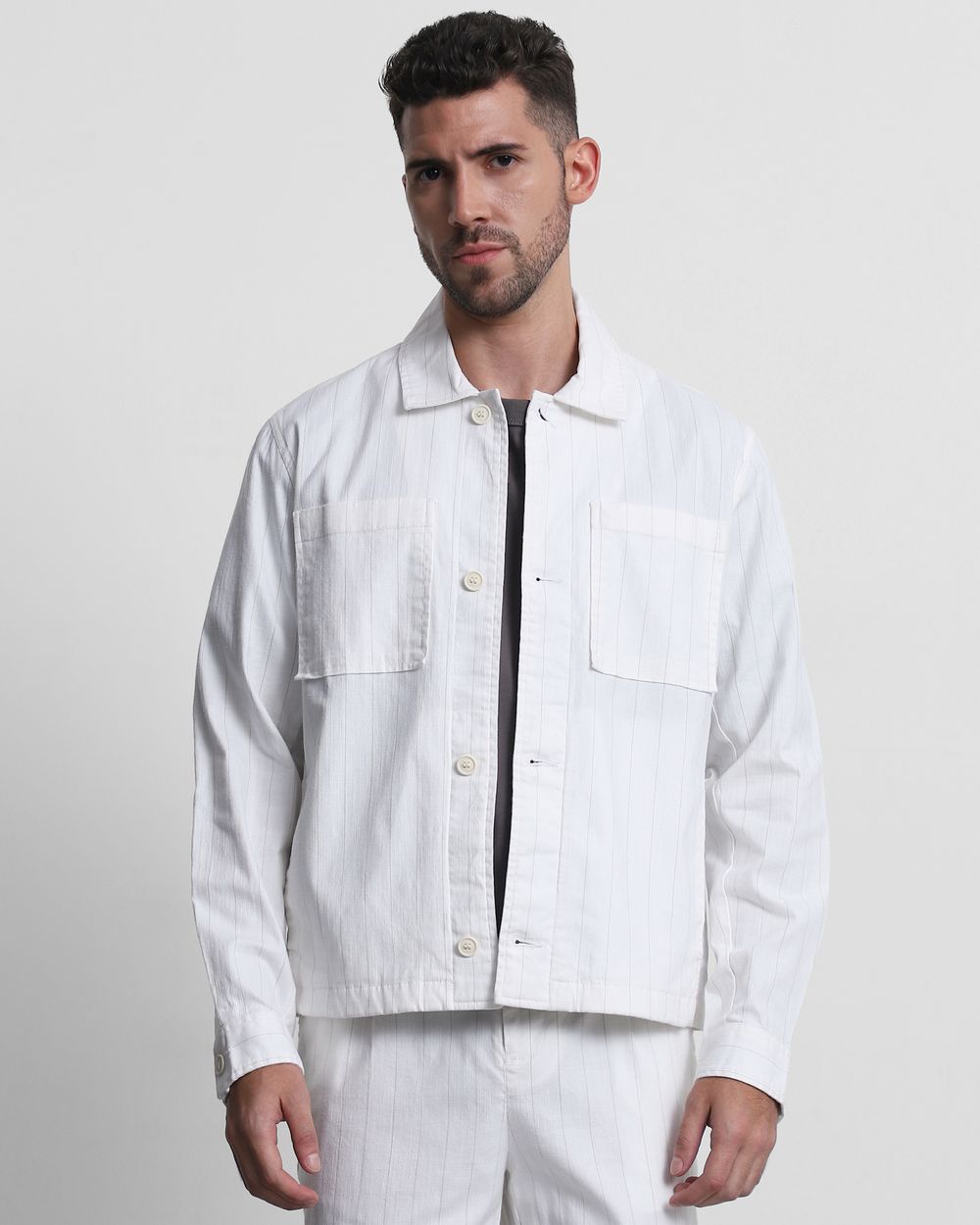 Off White Striped Overshirt