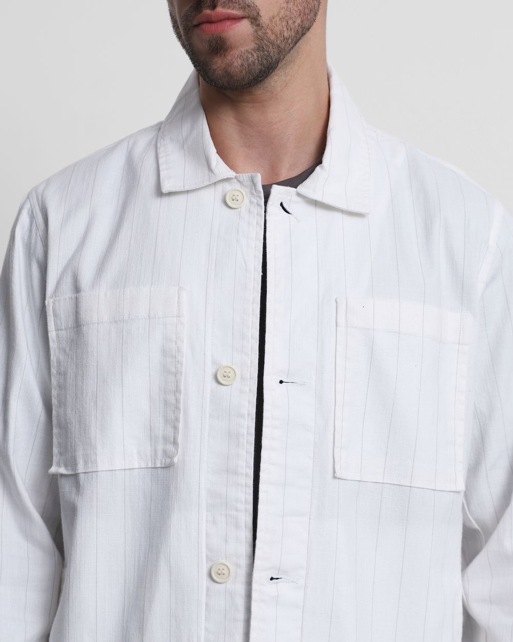 Off White Striped Overshirt