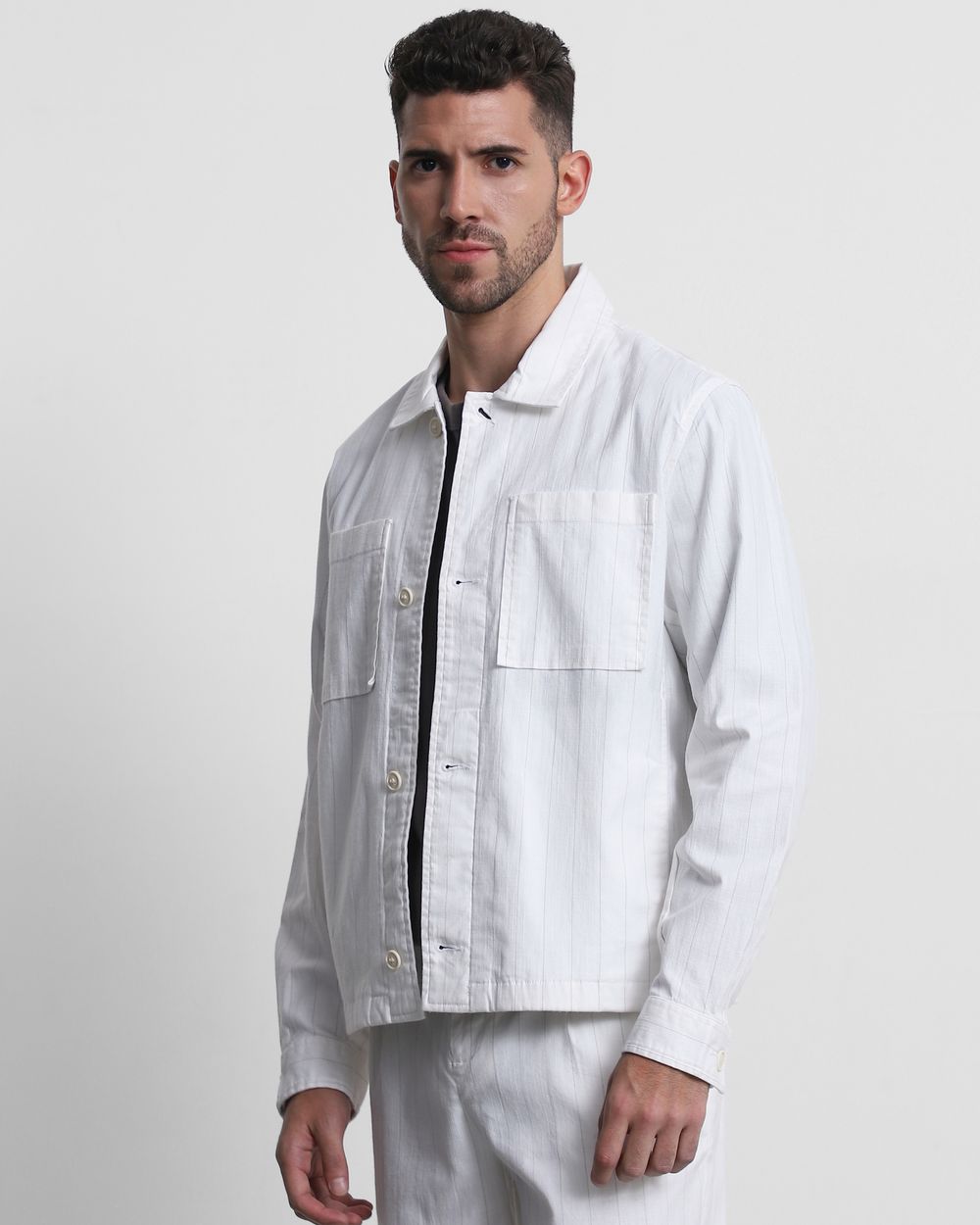 Off White Striped Overshirt