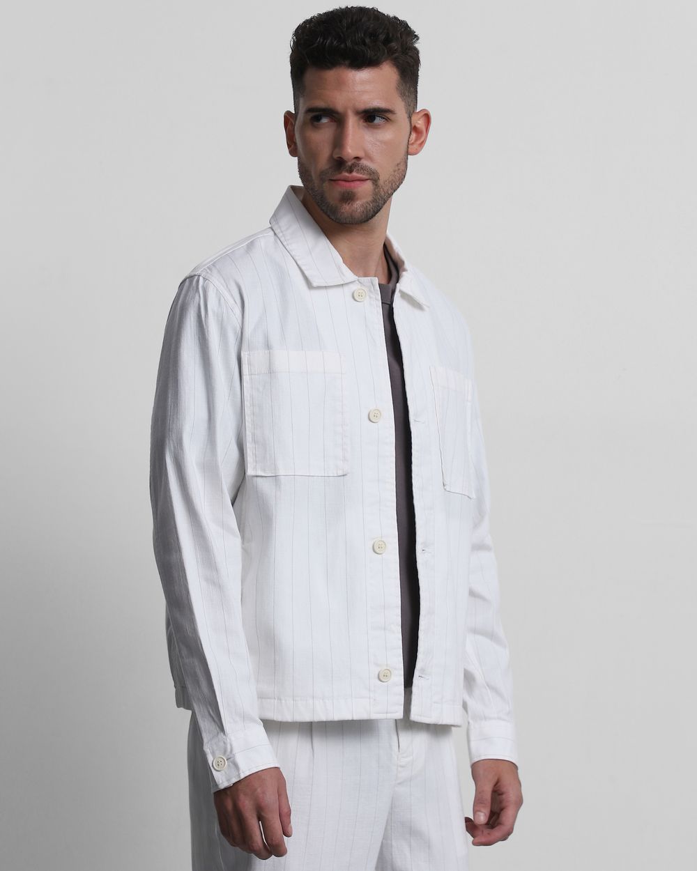 Off White Striped Overshirt