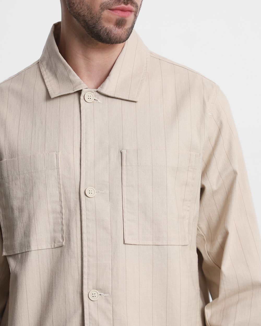 Beige Striped Overshirt