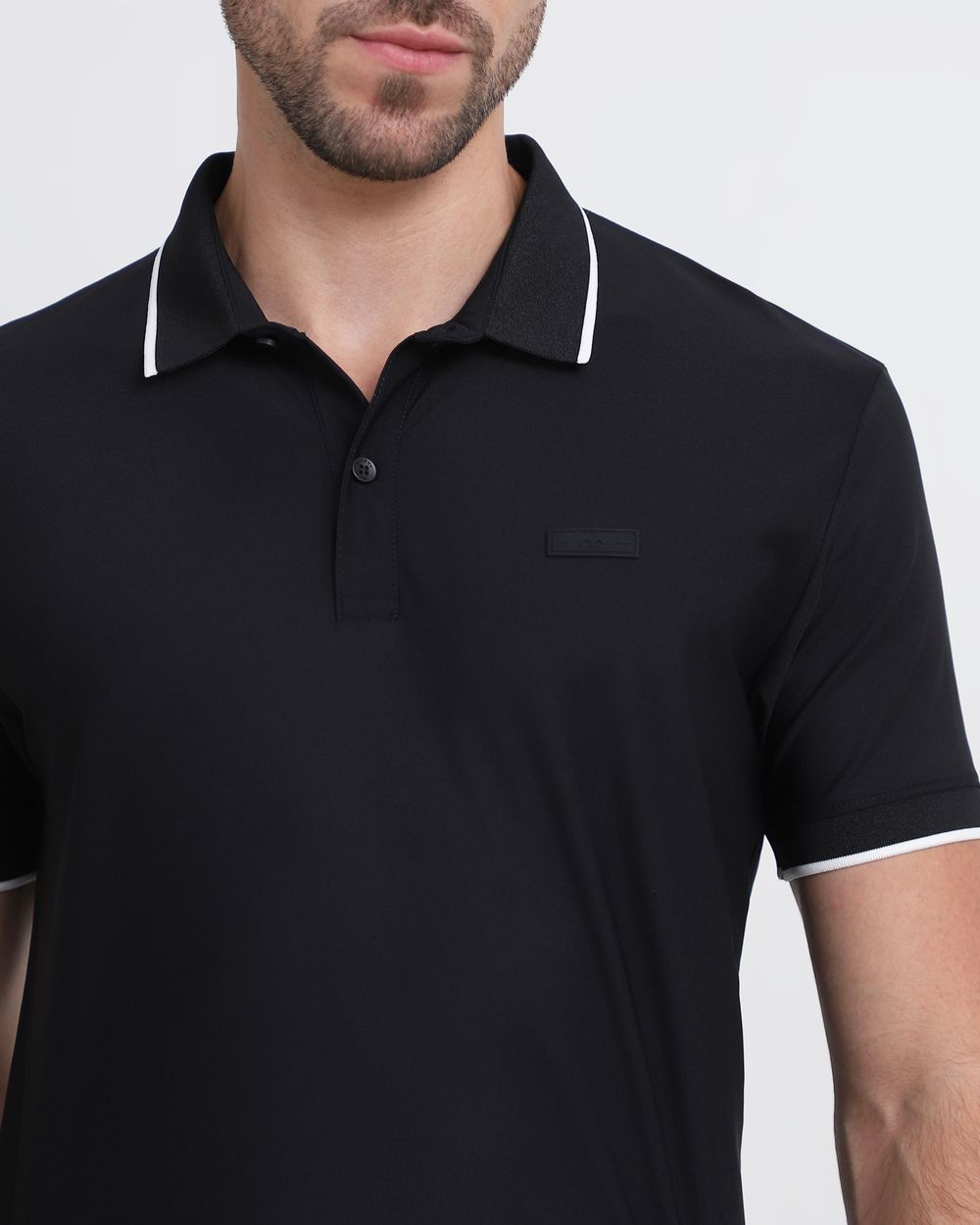 Black Scuba Stretch Plain Slim Fit Polo