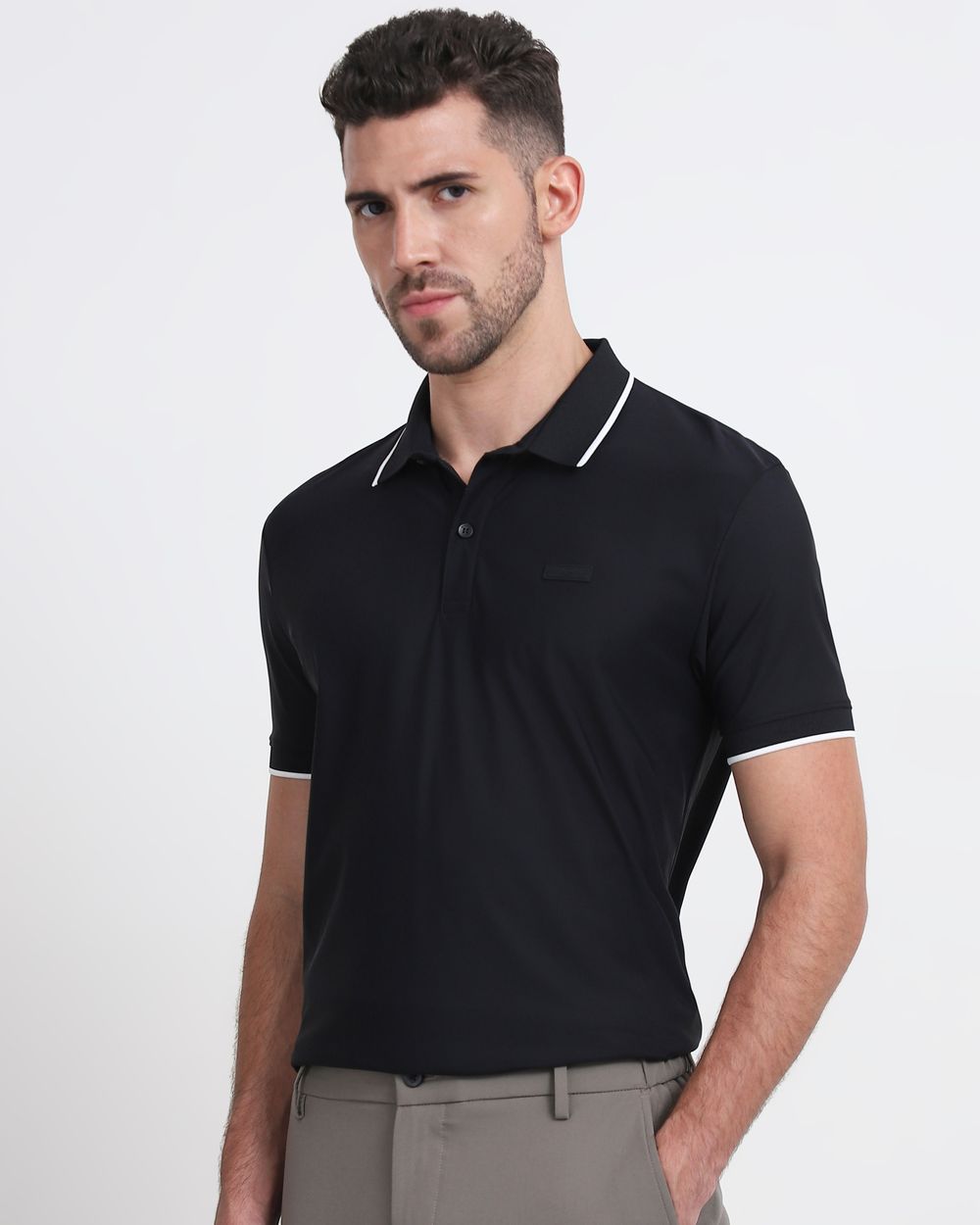 Black Scuba Stretch Plain Slim Fit Polo