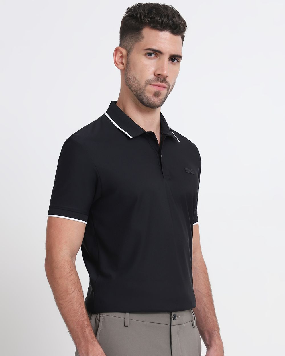 Black Scuba Stretch Plain Slim Fit Polo