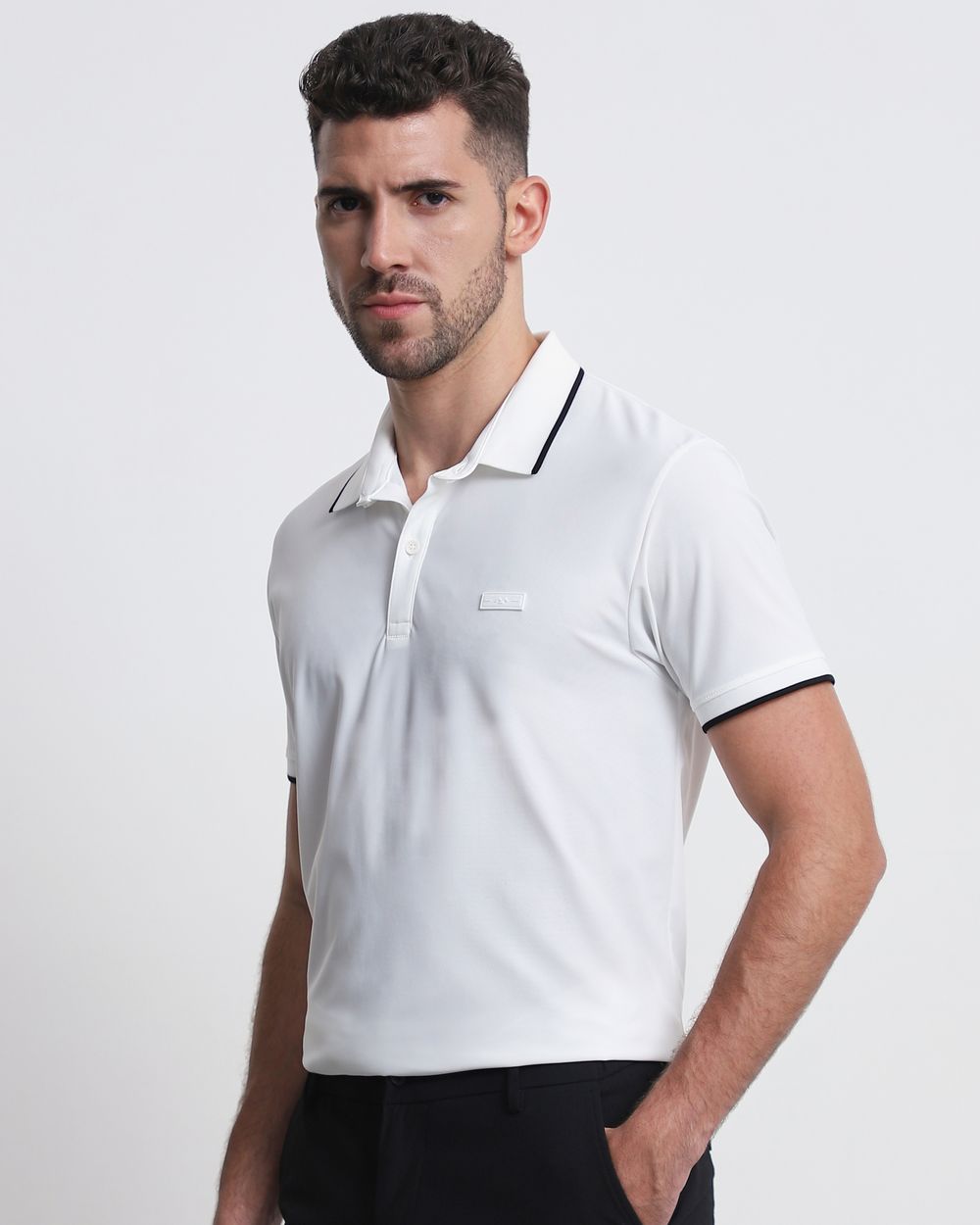 White Scuba Stretch Plain Slim Fit Polo