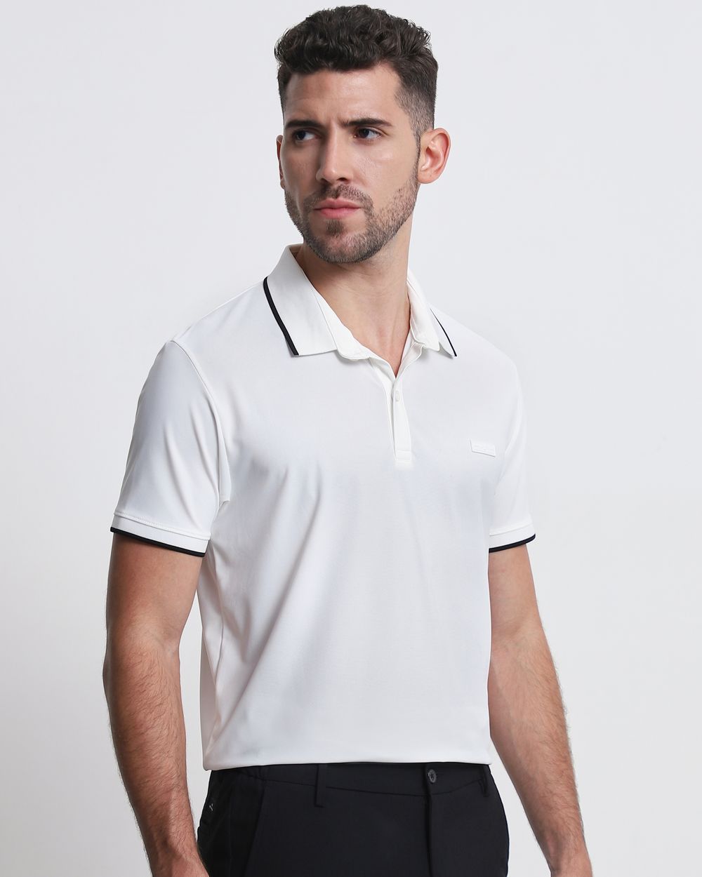 White Scuba Stretch Plain Slim Fit Polo