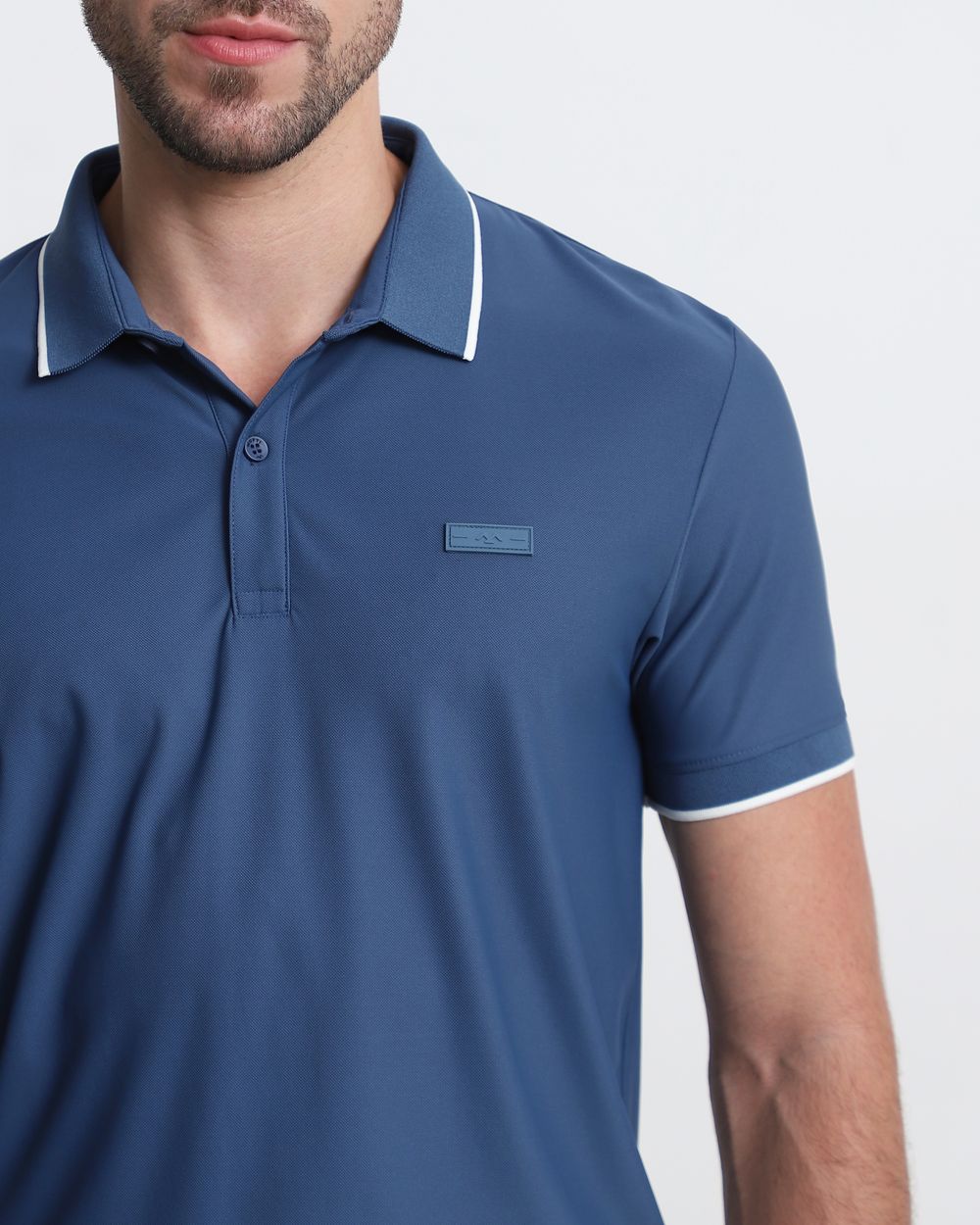 Blue Scuba Stretch Plain Slim Fit Polo