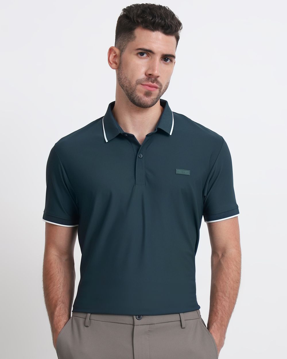 Dark Green Scuba Stretch Plain Slim Fit Polo