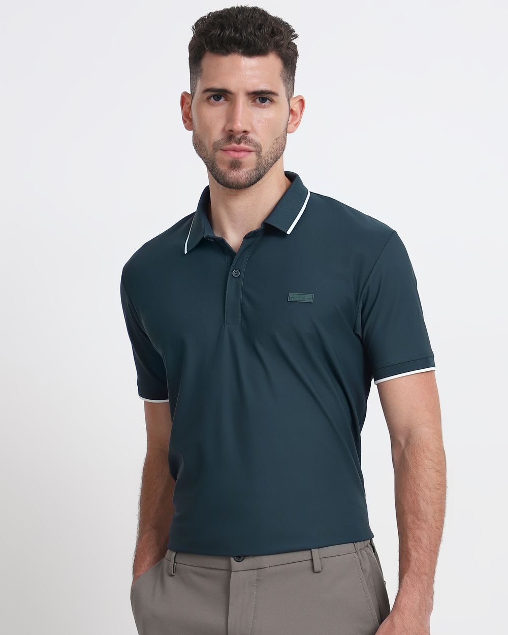 Dark Green Scuba Stretch Plain Slim Fit Polo
