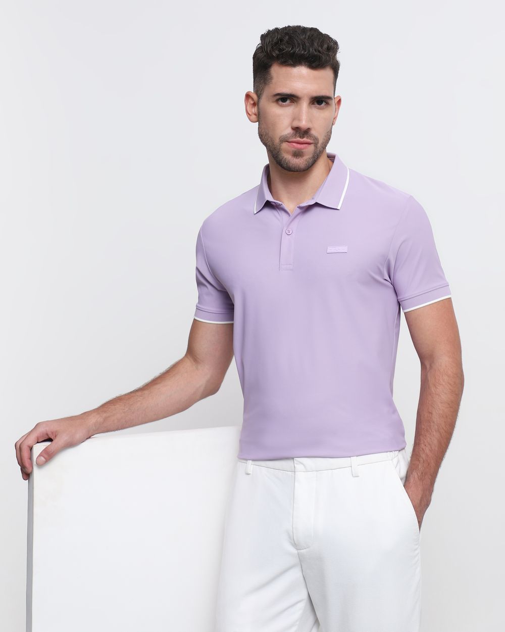 Lilac Scuba Stretch Plain Slim Fit Polo