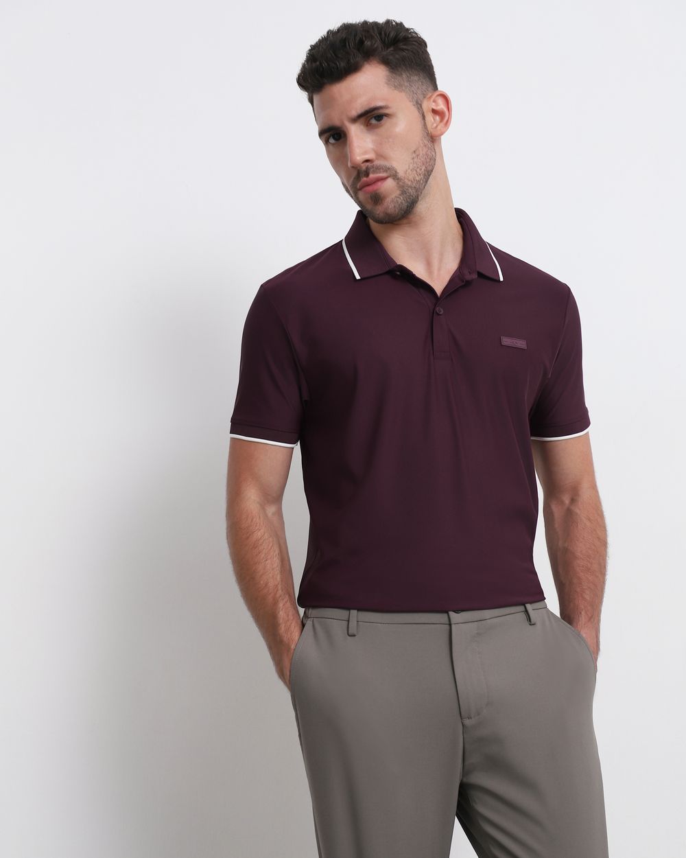 Maroon Scuba Stretch Plain Slim Fit Polo