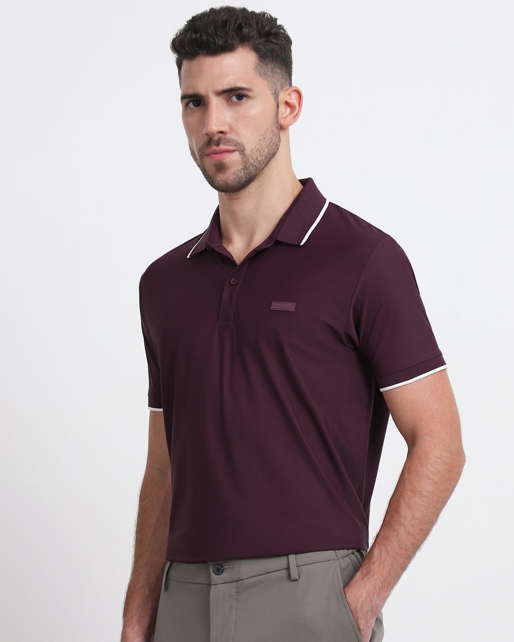 Maroon Scuba Stretch Plain Slim Fit Polo