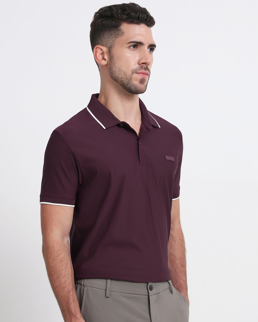 Maroon Scuba Stretch Plain Slim Fit Polo