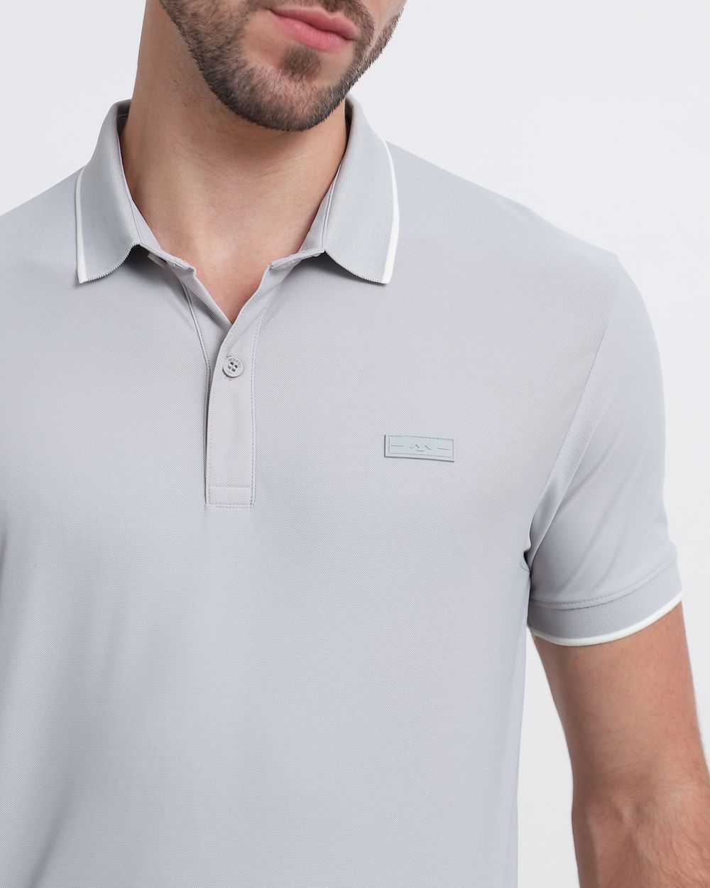 Light Grey Scuba Stretch Plain Slim Fit Polo