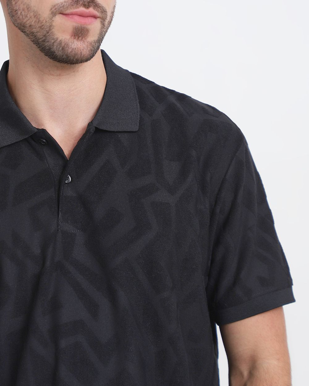Black Textured Plain Slim Fit Polo