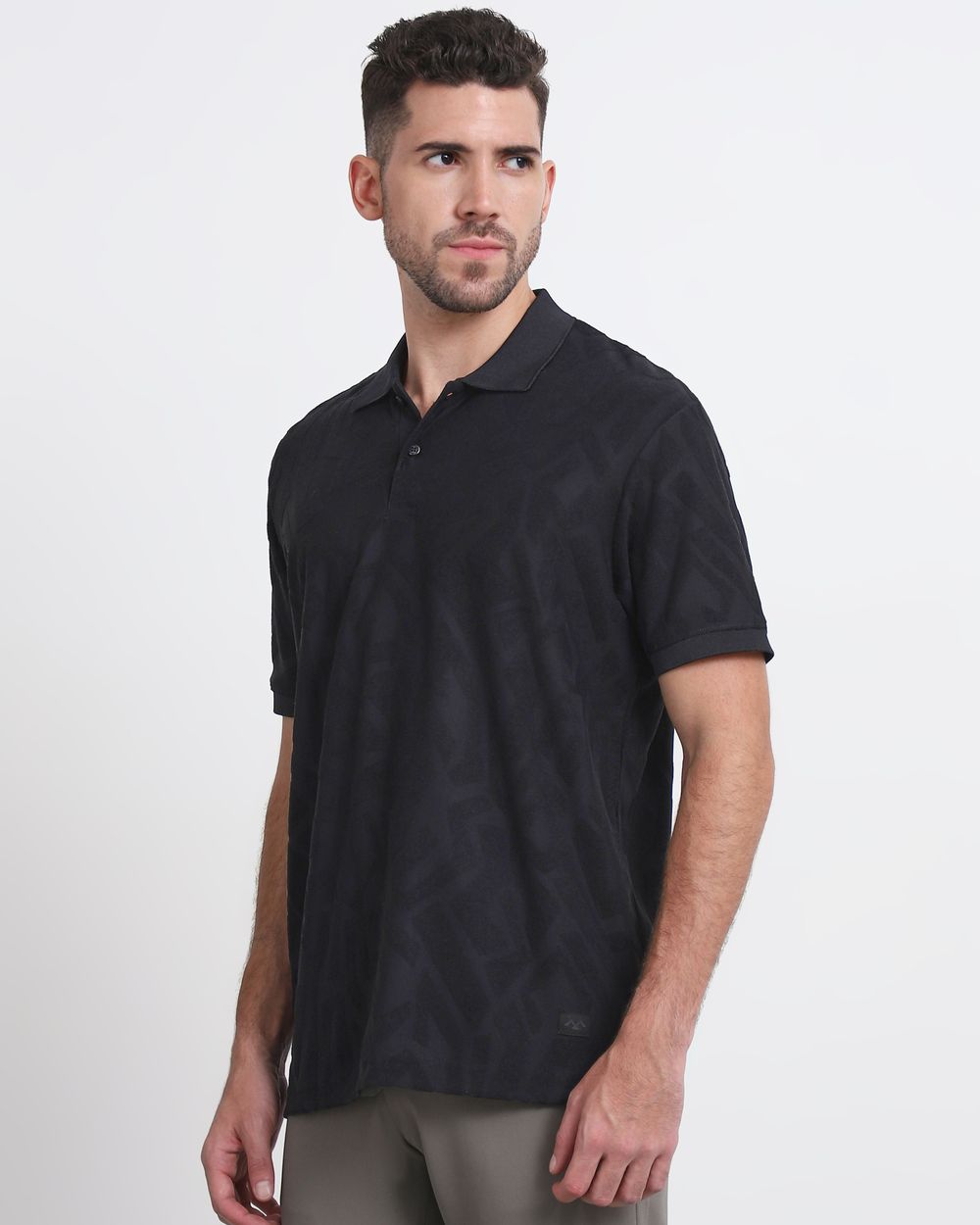 Black Textured Plain Slim Fit Polo