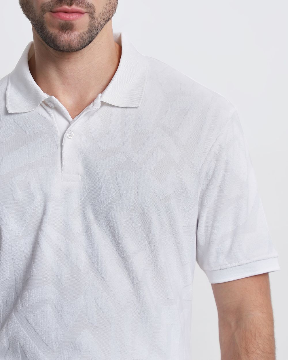 White Textured Plain Slim Fit Polo