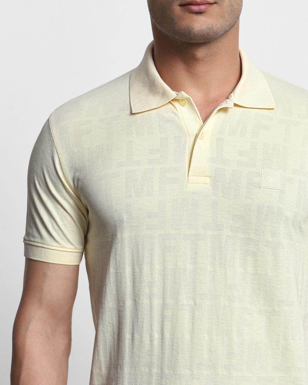 Light Yellow Textured Plain Slim Fit T-Shirt