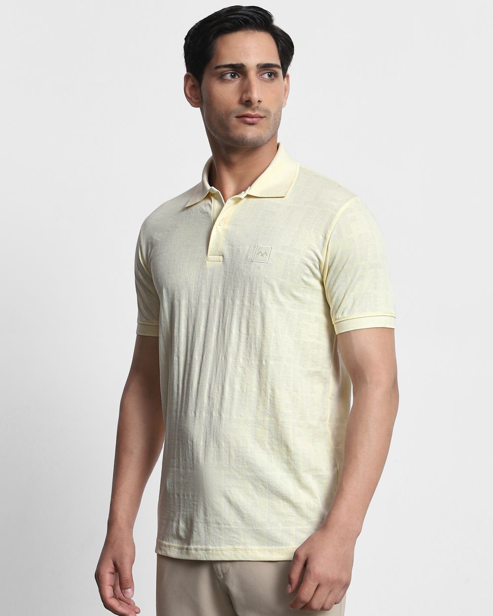 Light Yellow Textured Plain Slim Fit T-Shirt