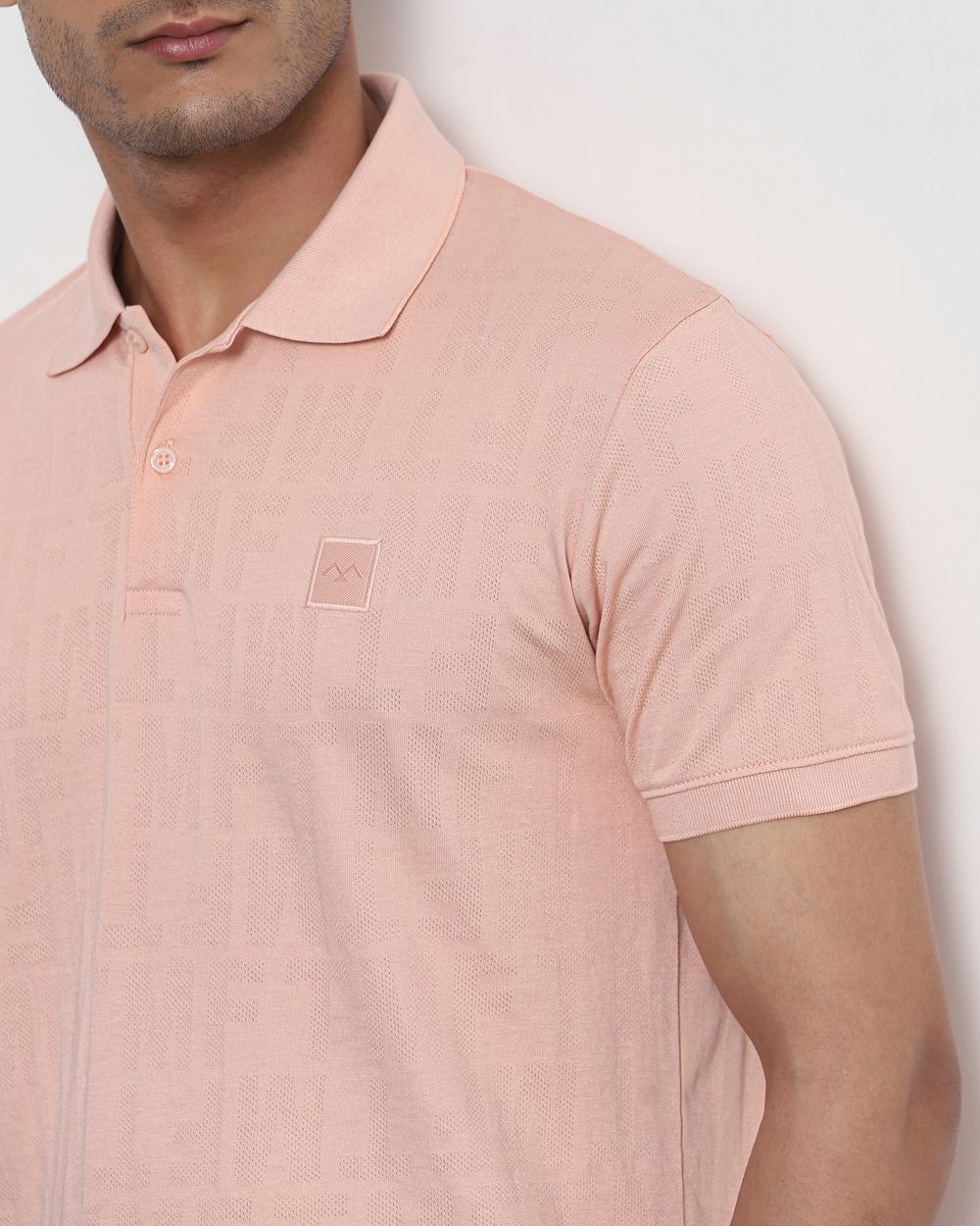 Peach Textured Plain Slim Fit T-Shirt