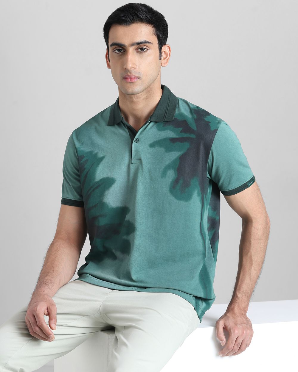 Dark Green Abstract Print Regular Fit T-Shirt