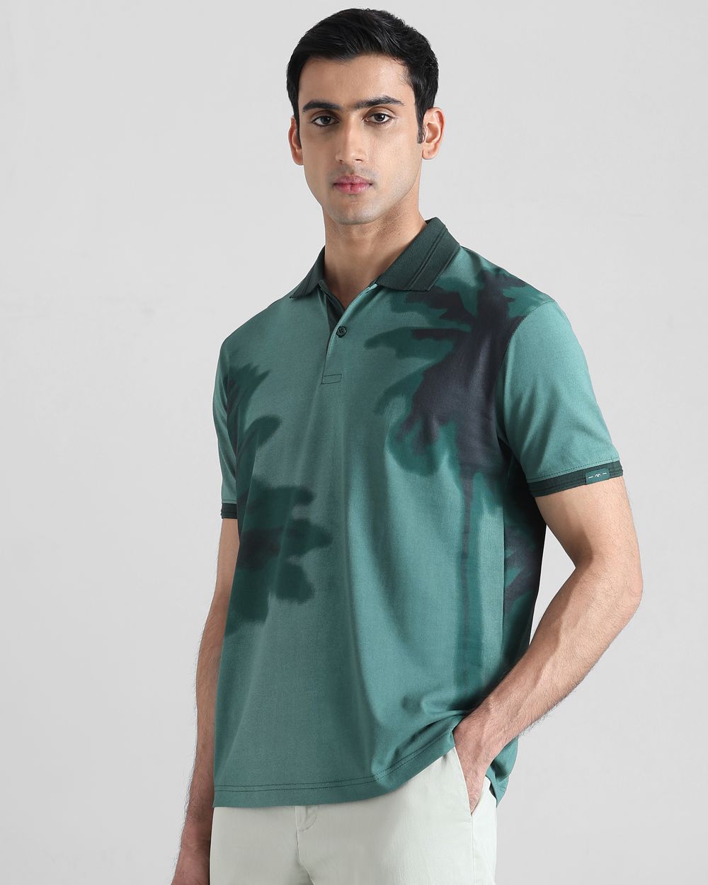 Dark Green Abstract Print Regular Fit T-Shirt