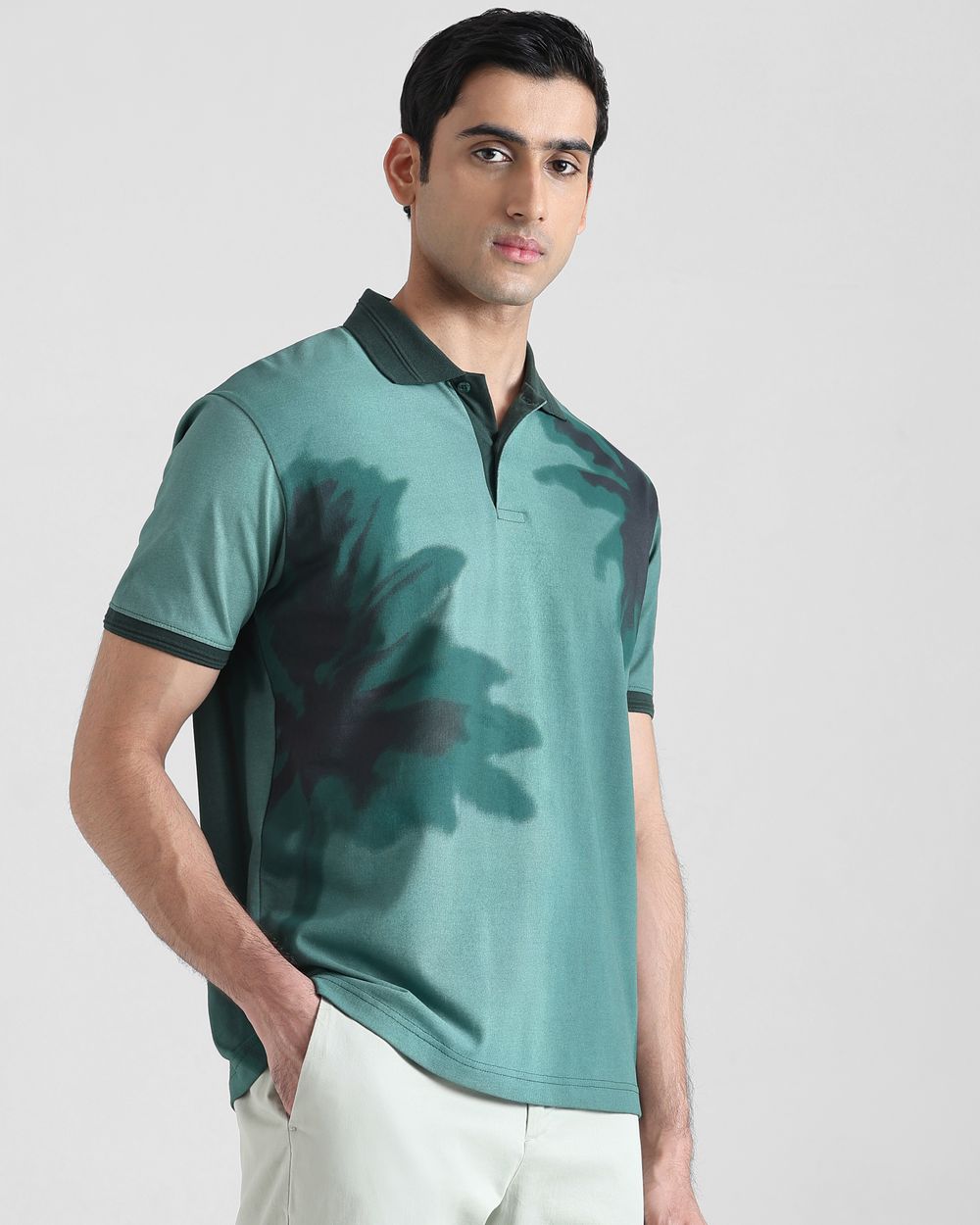 Dark Green Abstract Print Regular Fit T-Shirt
