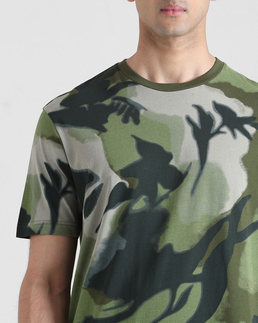 Olive Floral Print Regular Fit T-Shirt